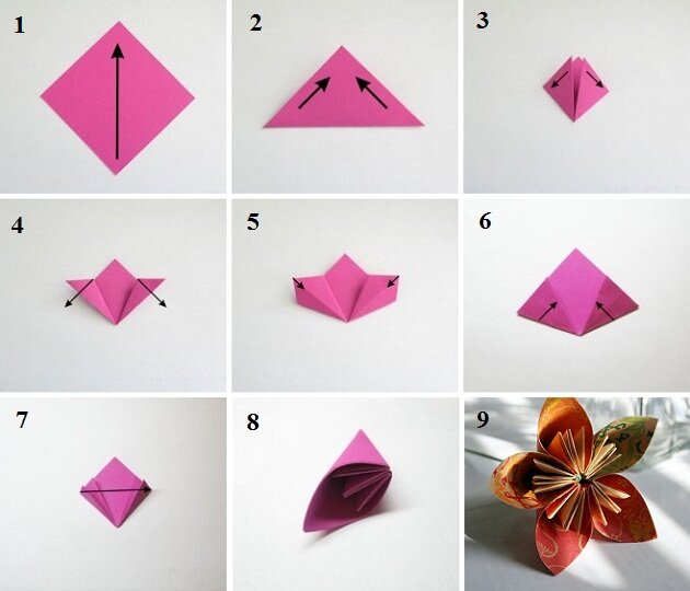 цветок из бумаги оригами схема